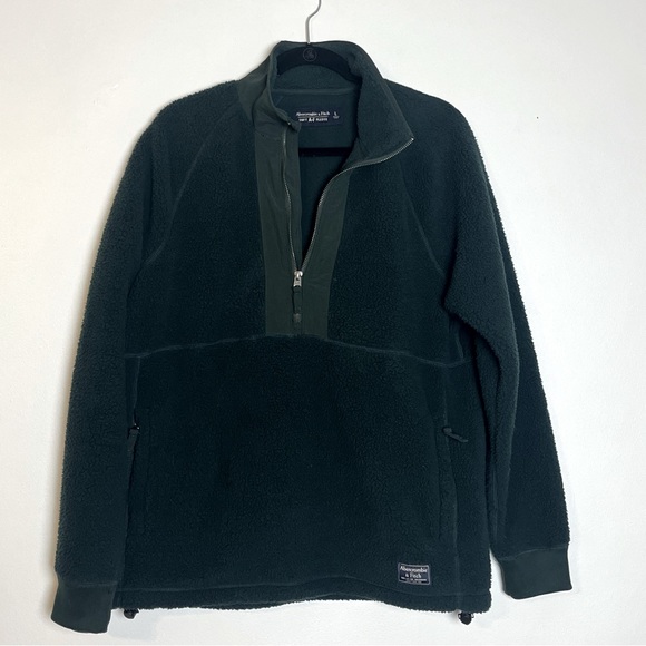 Men's Green Abercrombie & Fitch Quarter Zip Fleece Pullover Jacket Men’s Size L - Picture 12 of 12